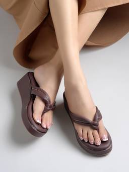 Shoetopia - Solid Brown Wedges For Women