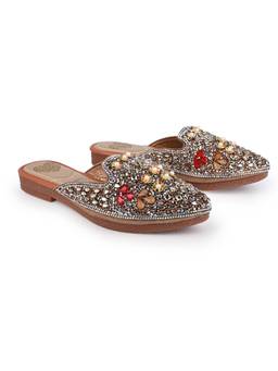 Alberto Torresi - Women Bronze Embellished Flat Mules