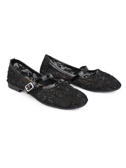 Alberto Torresi - Women Black Lace Sequin Mary Jane Flat Ballerinas