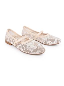 Alberto Torresi - Women White Lace Sequin Mary Jane Flat Ballerinas