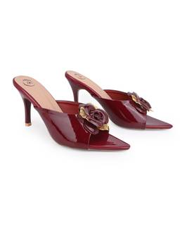 Alberto Torresi - Women Maroon Patent Floral Applique Stiletto Heels