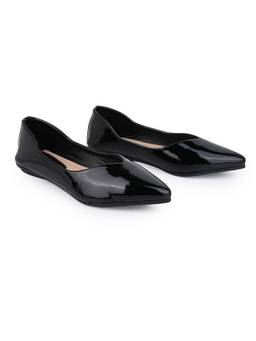 Alberto Torresi - Women Black Glossy Patent Pointed-Toe Flat Ballerinas