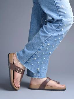 Shoetopia - Women Brown Comfortable Toe-Ring Sandals