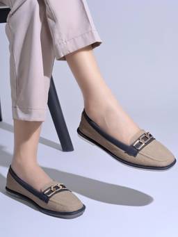 Shoetopia - Women Beige Stylish Fashion Loafers
