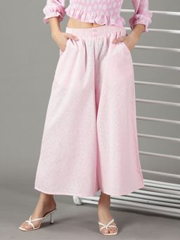SHOWOFF - Women's High-rise Pink Solid Flared Culottes Trouser