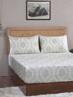 Maspar - Tranquil Essence Lawn 400 TC Cotton Printed Green King Bedsheet with 2 Pillow Covers (King)