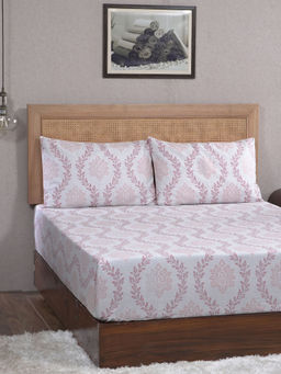 Maspar - Tranquil Essence Lawn 400 TC Cotton Printed Peach King Bedsheet with 2 Pillow Covers (King)
