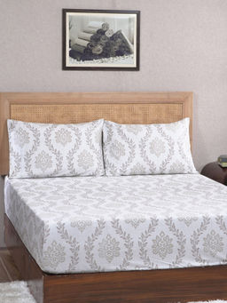 Maspar - Tranquil Essence Lawn 400 TC Cotton Printed Beige King Bedsheet with 2 Pillow Covers (King)