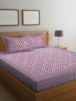ARRABI - Pink Abstract TC Cotton Blend Double Bedsheet with 2 Pillow Covers