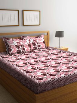 ARRABI - Pink Floral Polycotton Bedsheet with 2 Pillow Covers