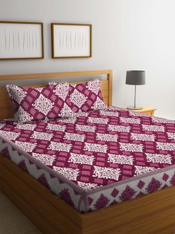 ARRABI - Pink Floral Polycotton Bedsheet with 2 Pillow Covers