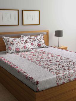ARRABI - Multi-Color Floral TC Cotton Blend Double Bedsheet with 2 Pillow Covers