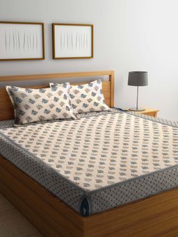 ARRABI - Green Colourblock TC Polycotton Double Bedsheet with 2 Pillow Covers