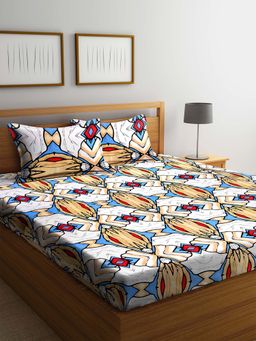 ARRABI - Multi Graphic TC Polycotton Double Bedsheet with 2 Pillow Covers