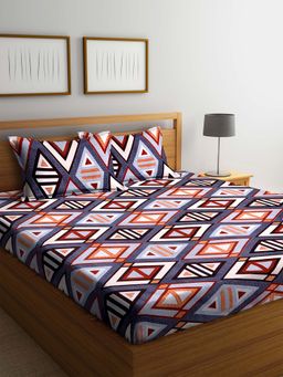 ARRABI - Grey Abstract TC Polycotton Double Bedsheet with 2 Pillow Covers
