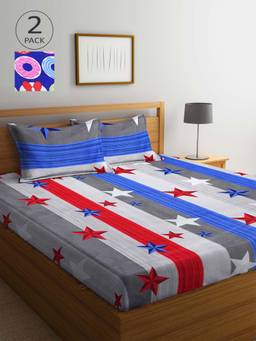 ARRABI - Multicolor Printed TC Cotton Blend Double 2 Bedsheets with 4 Pillow Covers