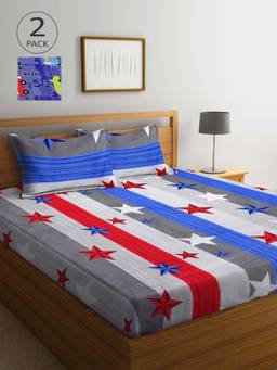 ARRABI - Multicolor Printed TC Cotton Blend Double 2 Bedsheets with 4 Pillow Covers