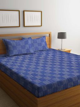 ARRABI - Green Striped Handwoven Cotton Double King Bedsheet with 2 Pillow Covers