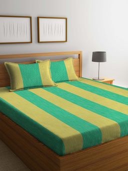 ARRABI - Multi-Color Handwoven Cotton Double King Bedsheet with 2 Pillow Covers