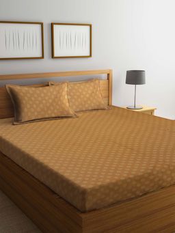 ARRABI - Brown Ethnic Handwoven Cotton Double Bedsheet with 2 Pillow Covers