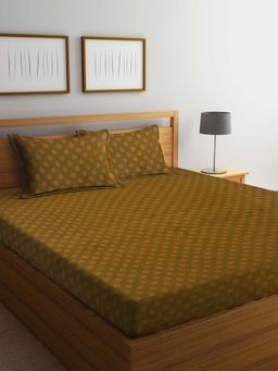 ARRABI - Brown Ethnic Handwoven Cotton Double Bedsheet with 2 Pillow Covers