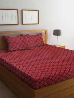 ARRABI - Orange Floral Handwoven Cotton Double Bedsheet with 2 Pillow Covers