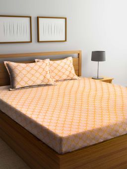 ARRABI - Brown Ethnic Handwoven Cotton Double King Bedsheet with 2 Pillow Covers