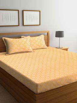 ARRABI - Yellow Ethnic Handwoven Cotton Double King Bedsheet with 2 Pillow Covers