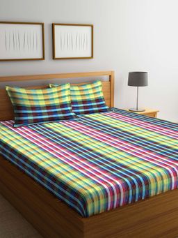 ARRABI - Multi Blocks Handwoven Cotton Double King Bedsheet with 2 Pillow Covers