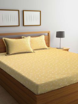 ARRABI - Yellow Textured TC Polycotton Double Bedsheet with 2 Pillow Covers