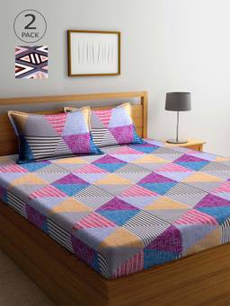 ARRABI - Multicolor Printed TC Cotton Blend Double 2 Bedsheets with 4 Pillow Covers