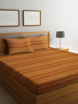 ARRABI - Multi Stripes Handwoven Cotton Double King Bedsheet with 2 Pillow Covers