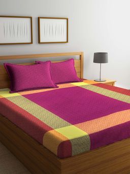 ARRABI - Multi Floral Handwoven Cotton Double Bedsheet with 2 Pillow Covers