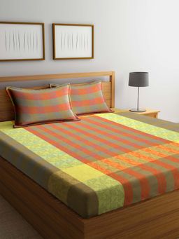 ARRABI - Multi Floral Handwoven Cotton Double Bedsheet with 2 Pillow Covers