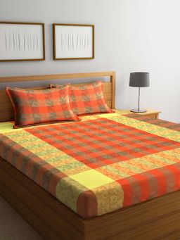 ARRABI - Multi Floral Handwoven Cotton Double Bedsheet with 2 Pillow Covers