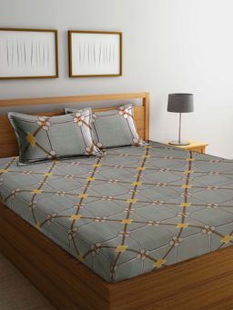 ARRABI - Grey Indian TC Polycotton Double Bedsheet with 2 Pillow Covers