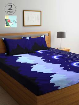 ARRABI - Multicolor Printed TC Cotton Blend Double 2 Bedsheets with 4 Pillow Covers
