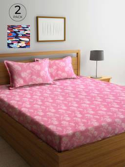 ARRABI - Multicolor Printed TC Cotton Blend Double 2 Bedsheets with 4 Pillow Covers
