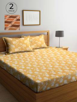 ARRABI - Multicolor Printed TC Cotton Blend Double 2 Bedsheets with 4 Pillow Covers