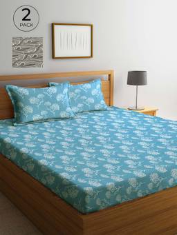 ARRABI - Multicolor Printed TC Cotton Blend Double 2 Bedsheets with 4 Pillow Covers