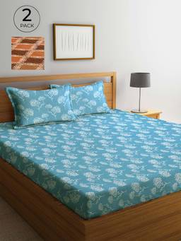ARRABI - Multicolor Printed TC Cotton Blend Double 2 Bedsheets with 4 Pillow Covers