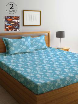 ARRABI - Multicolor Printed TC Cotton Blend Double 2 Bedsheets with 4 Pillow Covers