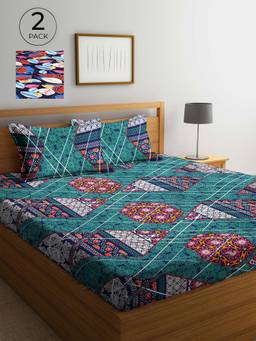 ARRABI - Multicolor Printed TC Cotton Blend Double 2 Bedsheets with 4 Pillow Covers