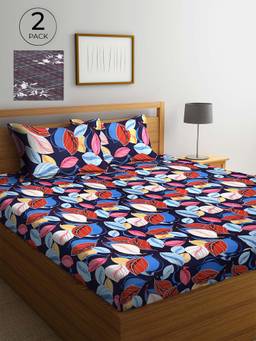 ARRABI - Multicolor Printed TC Cotton Blend Double 2 Bedsheets with 4 Pillow Covers