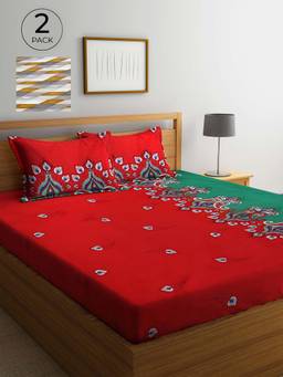 ARRABI - Multicolor Printed TC Cotton Blend Double 2 Bedsheets with 4 Pillow Covers