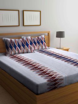 ARRABI - Multi Geometric TC Cotton Blend Double King Bedsheet with 2 Pillow Covers