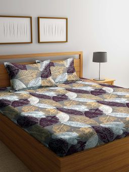 ARRABI - Multi Leaf TC Cotton Blend Double Bedsheet with 2 Pillow Covers