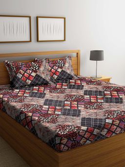 ARRABI - Multi Abstract TC Cotton Blend Double Bedsheet with 2 Pillow Covers