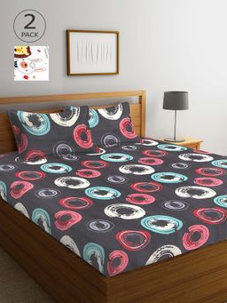 ARRABI - Multicolor Printed TC Cotton Blend Double 2 Bedsheets with 4 Pillow Covers