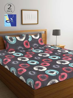 ARRABI - Multicolor Printed TC Cotton Blend Double 2 Bedsheets with 4 Pillow Covers